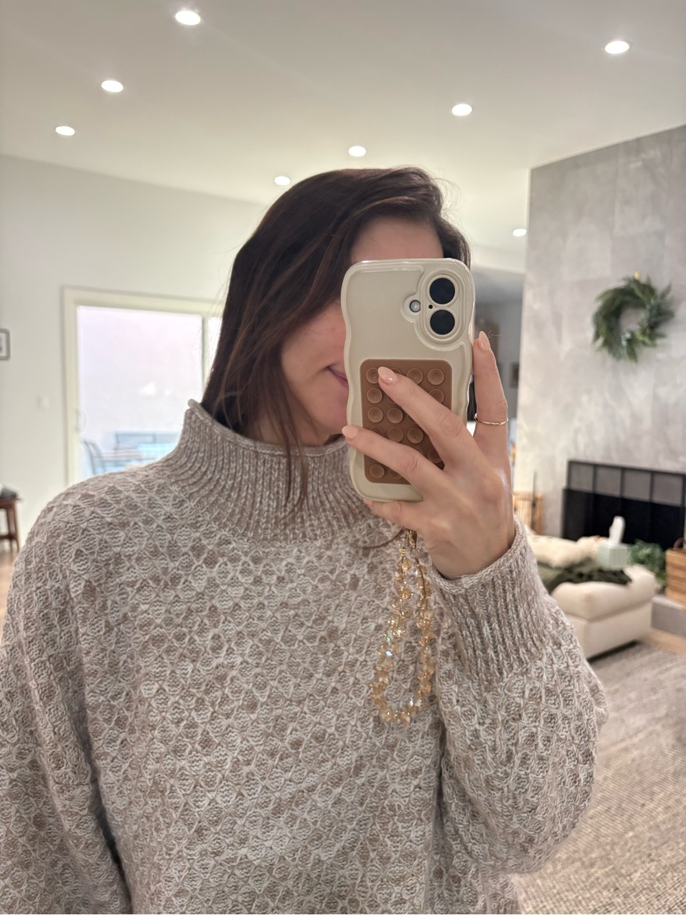 Calvin Klein Jeans Turtleneck Sweater in Brown & Cream
